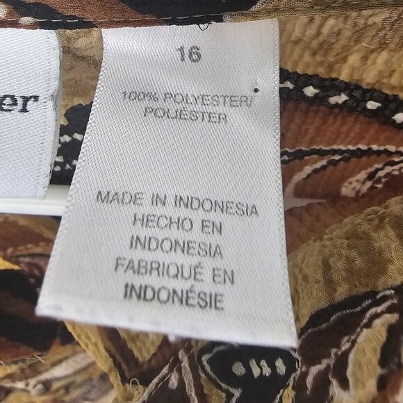 Brown Blouse Red Floral Boho Sheer Button-Down Retro Hippie 16 - Picture 11 of 13